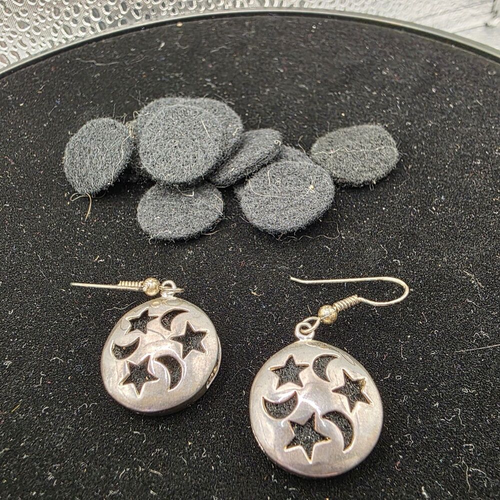 Sterling Silver 925 Round Moon & Stars Dangle/Drop Hook Earrings Scent earrings